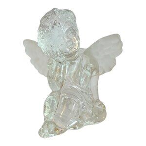Glass Cherub Angel Candle Holder With Frosted Wings 4.5" Tall